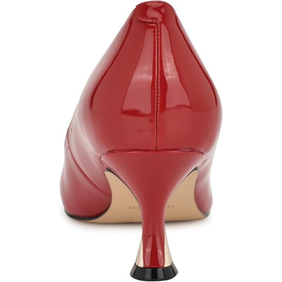 Nine West Womens Red Patent Leather Closed Pointed Toe Kitten Heels Pumps Shoes - Picture 3 of 6